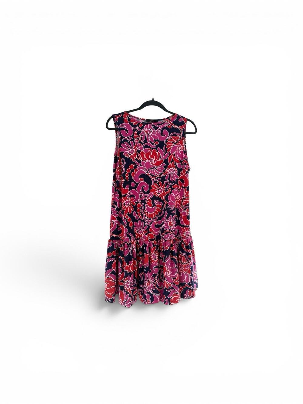 Trina Turk Floral Drop Waist Dress M Pink Red Sleeveless Stretch Resort Chic